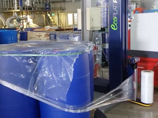 ROBOPAC Ecoplat Plus轉盤式裹膜機 – 化材桶棧板裹膜應用